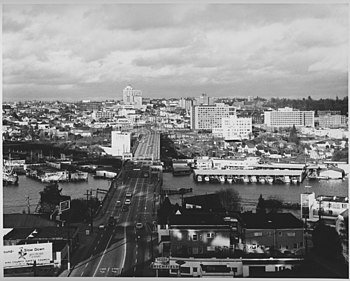 University Bridge and U District, Looking North from I-5 Ship Canal Bridge in 1963