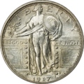 Type 1 Standing Liberty Quarter with bare breast, 1917