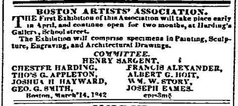Ad for 1842 exhibit of the Boston Artists Association