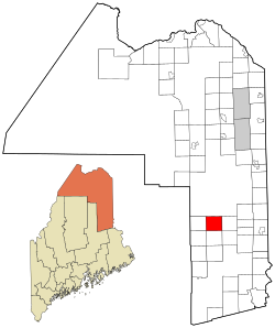 梅里尔在阿鲁斯图克县的位置（以红色标示）