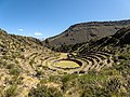 Ruins of a ring of terraces often incorrectly called a "bullring" or amphitheater; part of the Chivay Ruinas park overlooking Chivay, north side of Rio Colca