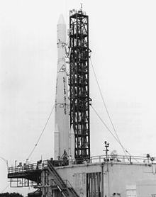 Black and white photo of a Intelsat II