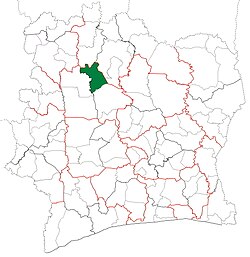 Location in Ivory Coast. Dianra Department has retained the same boundaries since its creation in 2012.