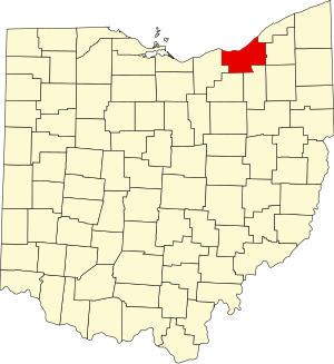 Map of Ohio highlighting Cuyahoga County