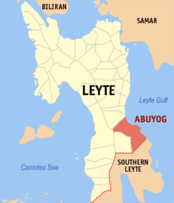Map of Leyte with Abuyog highlighted