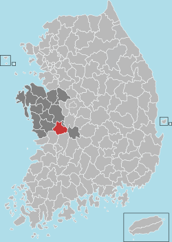 论山市在韩国及忠清南道的位置