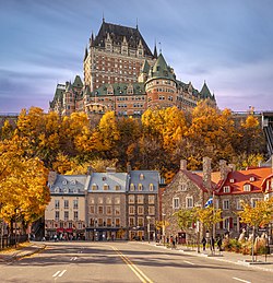 View of Old Quebec from Lower Town. Château Frontenac is visible at the top
