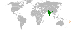 Map indicating locations of India and Fiji