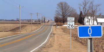 (February 2016) The start of Indiana State Road 26 at the Illinois border near Ambia