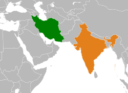 Map indicating locations of Iran and India