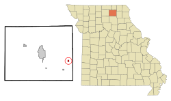 诺温杰在亚代尔县及密苏里州的位置（以红色标示）