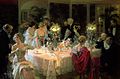 Image 11The End of Dinner by Jules-Alexandre Grün (1913). The emergence of table manners and other forms of etiquette and self-restraint are presented as a characteristic of civilized society by Norbert Elias in his book The Civilizing Process (1939). (from Civilization)