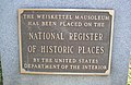 NRHP plaque for Weiskittel Mausoleum
