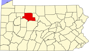 Map of Pennsylvania highlighting Elk County