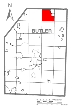 Map of Butler County, Pennsylvania, highlighting Venango Township