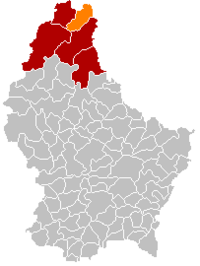 魏斯万帕赫在卢森堡地图上的位置，魏斯万帕赫为橙色，克莱沃县为深红色