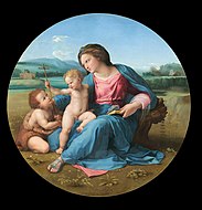 拉斐尔的《阿尔瓦圣母》，直径94.5cm，约作于1510年，来自安德鲁·威廉·梅隆的收藏，原为艾米塔吉博物馆的藏品。[24]