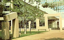 Stacked granite blocks forming the untitled sculpture