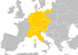 神圣罗马帝国在霍亨斯陶芬家族统治时期（1155年－1268年）的极盛疆域