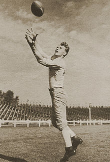 Don Hutson about to catch a pass.