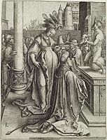 Lucas van Leyden, The Idolatry of Solomon, inspired by his pagan wife, from the "Large Power of Women" set of woodcuts, 1514[38]