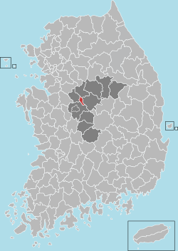 曾坪郡在韩国及忠清北道的位置