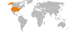 Map indicating locations of Trinidad and Tobago and USA