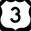 A U.S. road shield bearing the number 3