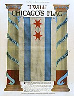 Chicago flag of 1917 poster, with "I Will" motto.