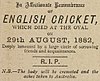 Newspaper article announcing the death of English cricket