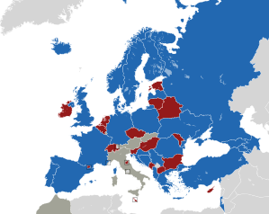 A coloured map of the countries of Europe