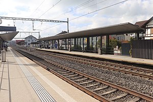 Double-track railway line with side platforms