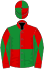 Red and green (quartered), diabolo on sleeves, quartered cap