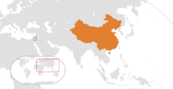 Map indicating locations of Palestine and China