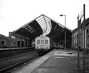 A Class 101 DMU at the original North Eastern Railway station, photographed in August 1977, around four years prior to the station's closure.