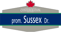 A graphic representation of a Sussex Drive street sign