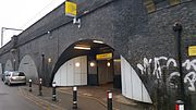 The entrance to Cornbrook station on Cornbrook Road.