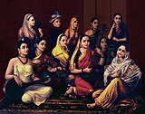 K-23 Women dressed in the different styles of the sari and other Indian outfits, playing different musical instruments.