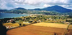 The coastline of Marina from the Plain of Velia. In background Casal Velino (on the mountain), Pioppi (left corner, by the sea), Pollica (above Pioppi), and the Stella Mountain (the highest one)