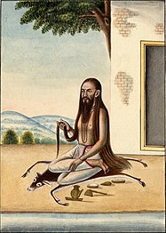 The sage Bharadvaja seated on a deer skin. Watercolour, early 19th century