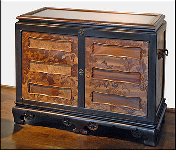 Cabinet of ash wood, oak and poplar, with marquetry of colored woods and sculpted bronze, by Émile Gallé presented at the 1900 Paris Exposition (1900), Musée des Arts Décoratifs, Paris