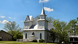 Mulberry Methodist Church, one of three Carpenter Gothic churches facing Mulberry's town square