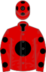 RED, black disc and spots on sleeves, red cap, black spots
