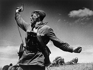 “A battalion commander”. Soviet officer leading his soldiers to the assault