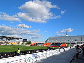 View of Stand B and the Ural football training hall, 2015