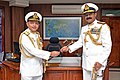 Vice Admiral Anil Kumar Chawla handing over the charge of Southern Naval Command to Vice Admiral M A Hampiholi.