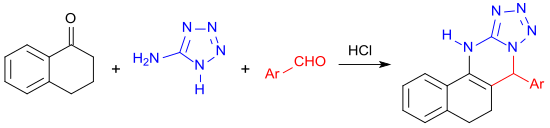 Multikomponentenreaktion von 1-Tetralon mit Aminotetrazol und aromatischem Aldehyd