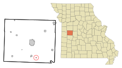布朗宁顿在亨利县及密苏里州的位置（以红色标示）