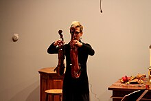 Caswell with her violin and Hardanger d'amore