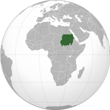 Map of Sudan in dark green, contested areas light green